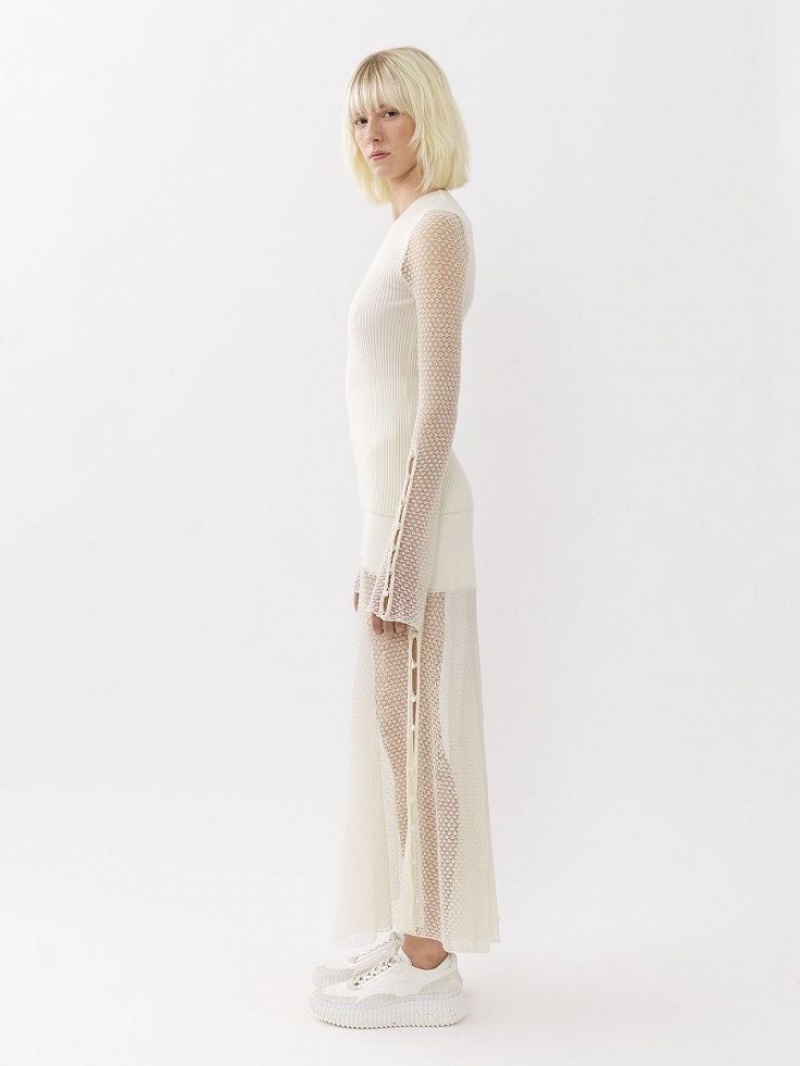 Dzianina Chloe Flared Maxi Białe | CHE-SR13949
