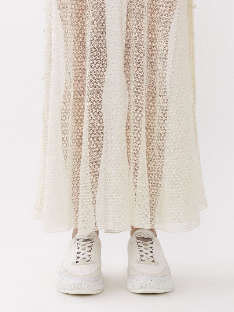 Dzianina Chloe Flared Maxi Białe | CHE-SR13949