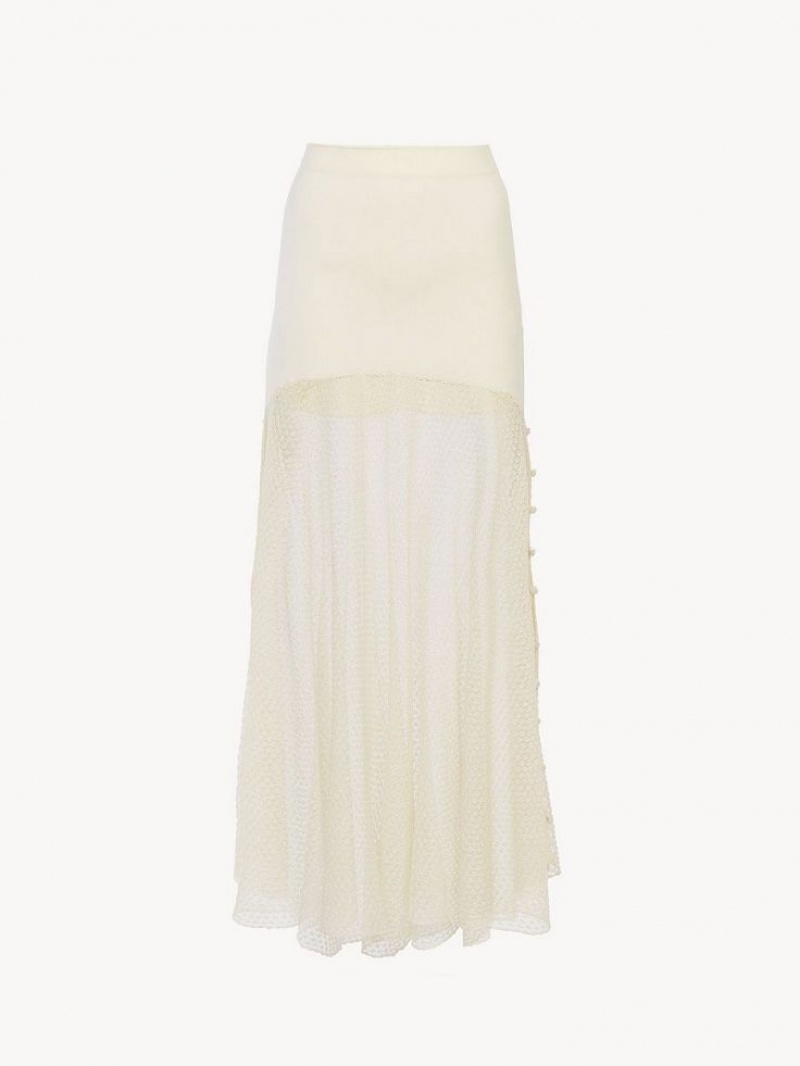 Dzianina Chloe Flared Maxi Białe | CHE-SR13949
