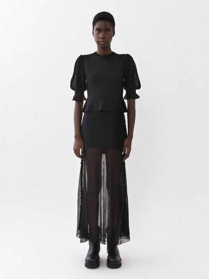 Dzianina Chloe Flared Maxi Czarne | CHE-SR13948
