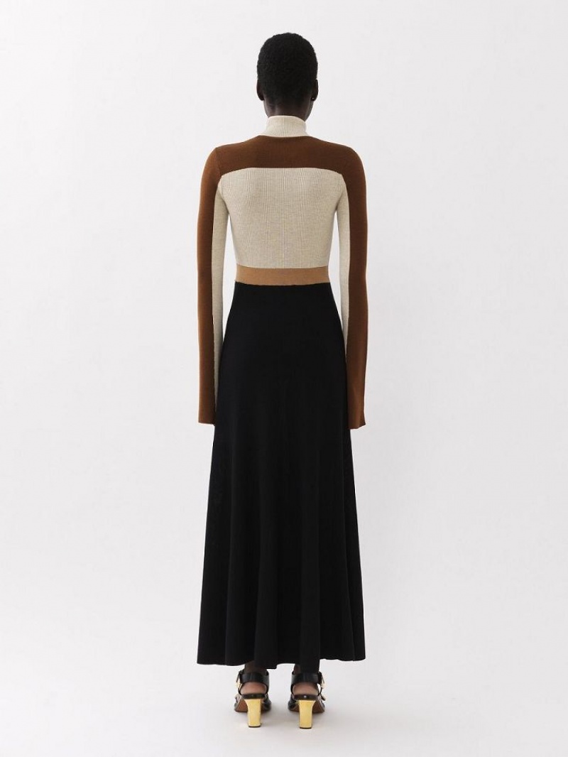 Dzianina Chloe Flared Maxi Kolorowe Brązowe | CHE-SR13946