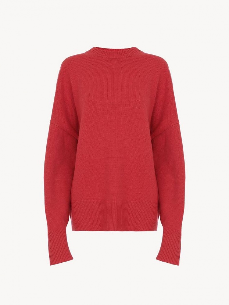 Dzianina Chloe Generous Crew-neck Różowe | CHE-SR13954