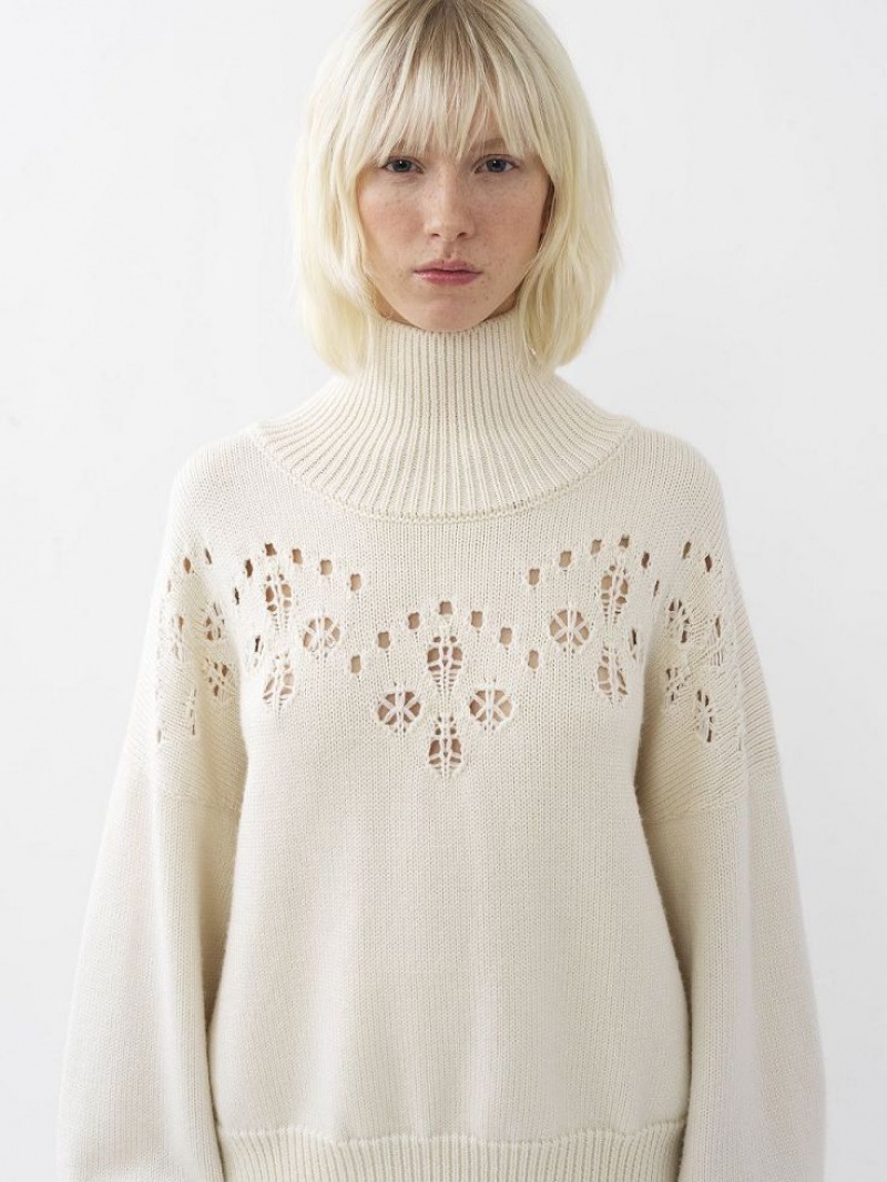 Dzianina Chloe Generous High-neck Białe | CHE-SR13943