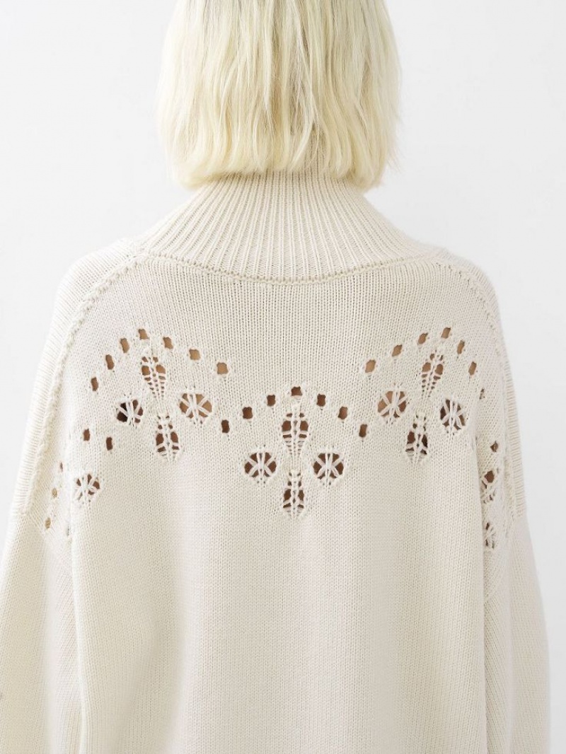 Dzianina Chloe Generous High-neck Białe | CHE-SR13943