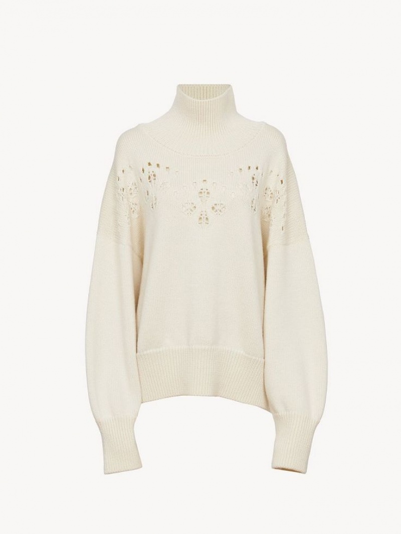 Dzianina Chloe Generous High-neck Białe | CHE-SR13943