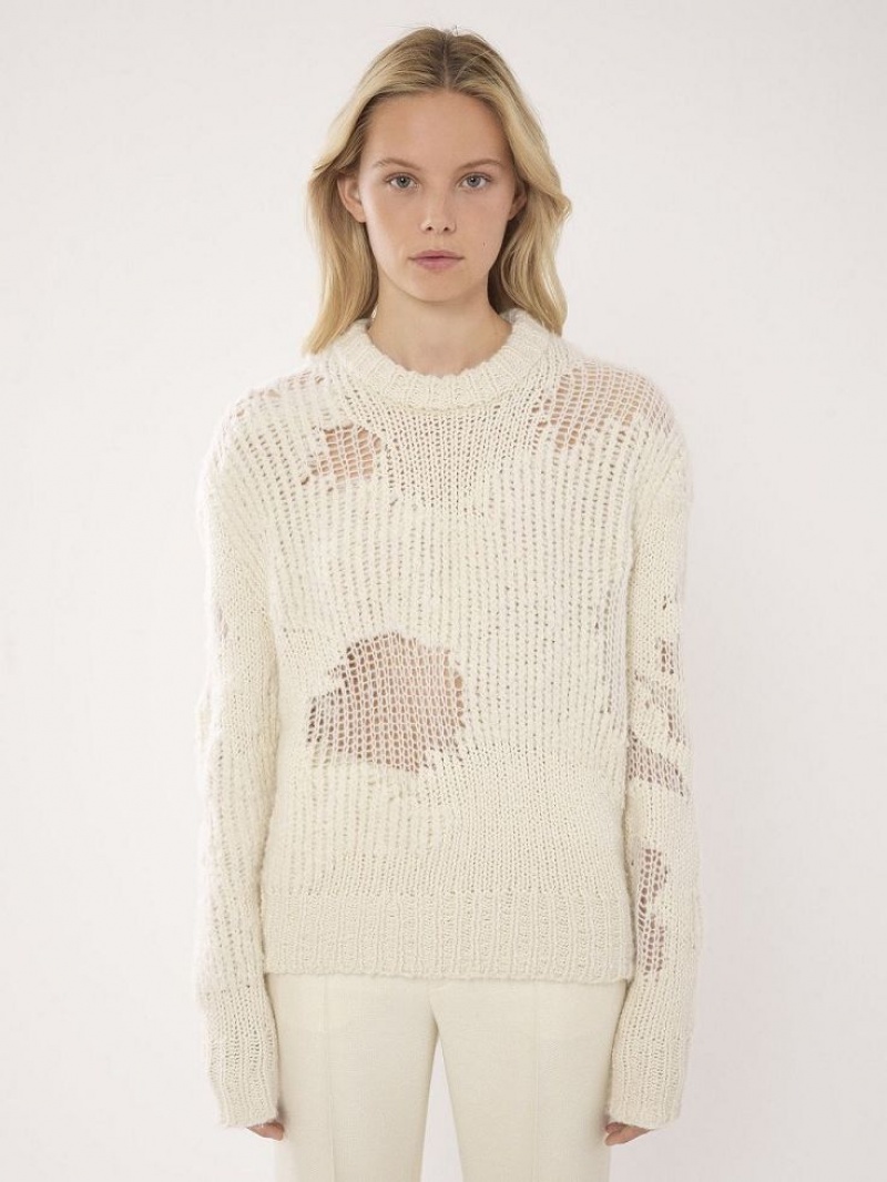 Dzianina Chloe Generous Mock-neck Białe | CHE-SR13953