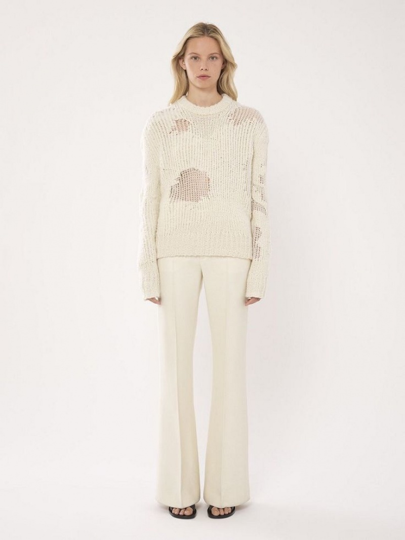 Dzianina Chloe Generous Mock-neck Białe | CHE-SR13953