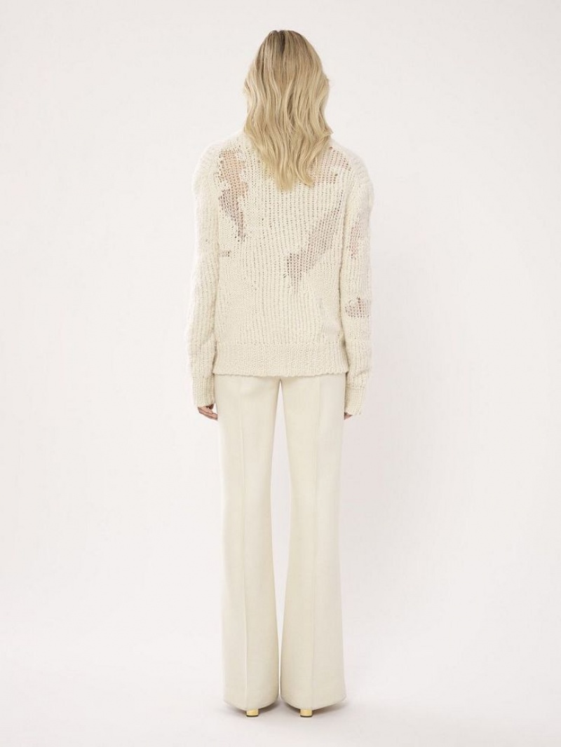 Dzianina Chloe Generous Mock-neck Białe | CHE-SR13953