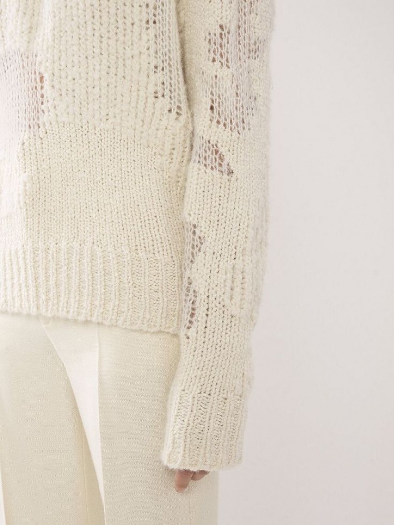 Dzianina Chloe Generous Mock-neck Białe | CHE-SR13953