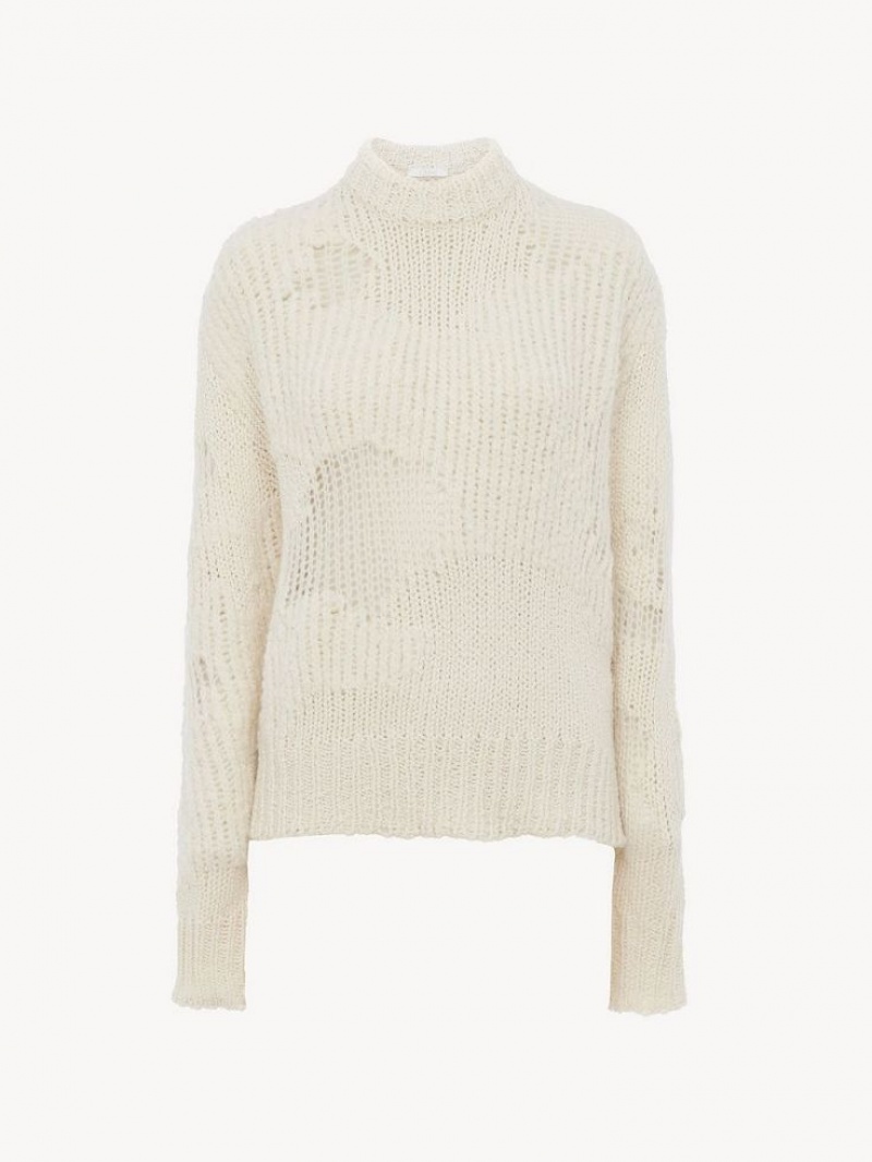 Dzianina Chloe Generous Mock-neck Białe | CHE-SR13953