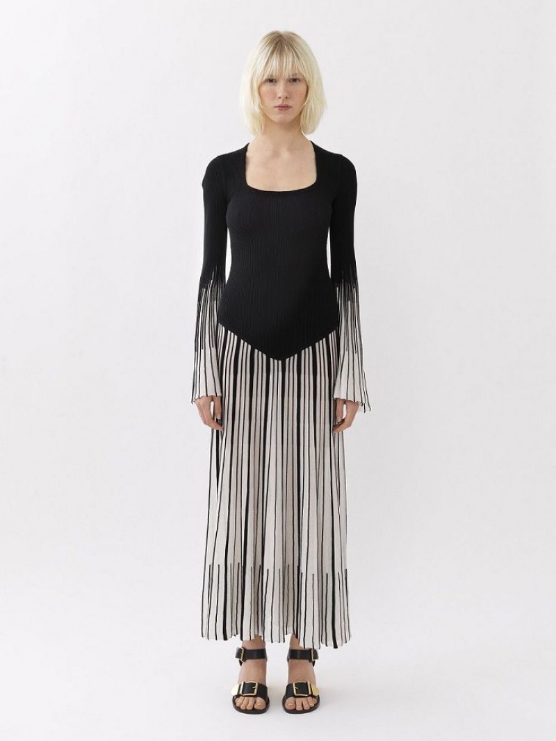 Dzianina Chloe Long Flared Czarne | CHE-SR13932