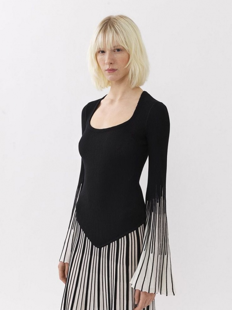 Dzianina Chloe Long Flared Czarne | CHE-SR13932