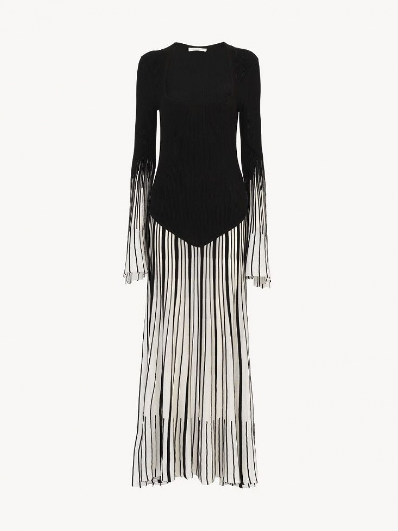 Dzianina Chloe Long Flared Czarne | CHE-SR13932