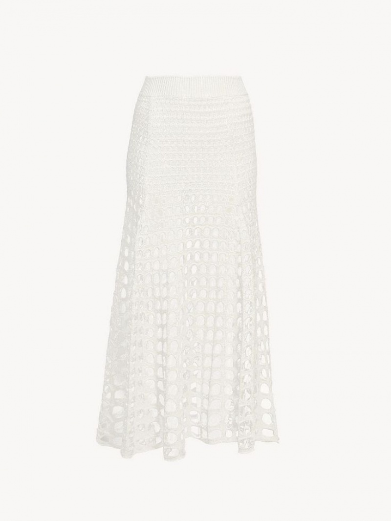 Dzianina Chloe Maxi Flared Białe | CHE-SR13930