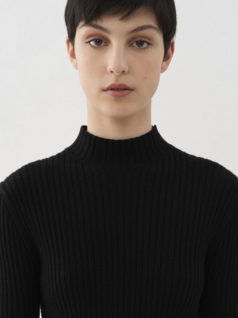 Dzianina Chloe Mock-neck Czarne | CHE-SR13919