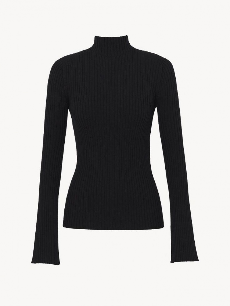 Dzianina Chloe Mock-neck Czarne | CHE-SR13919