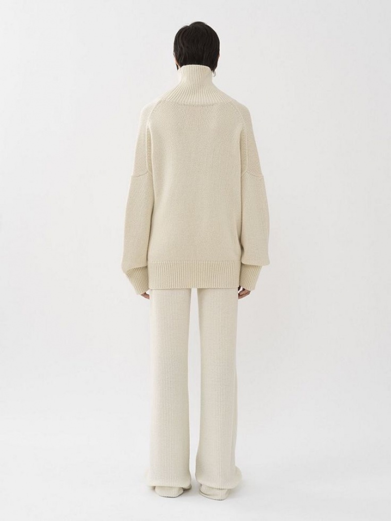 Dzianina Chloe Oversized High-neck Białe | CHE-SR13927