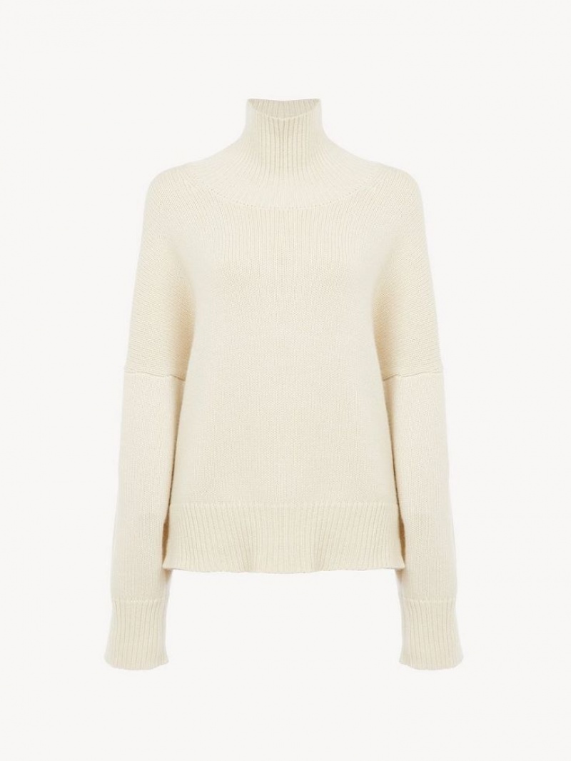Dzianina Chloe Oversized High-neck Białe | CHE-SR13927