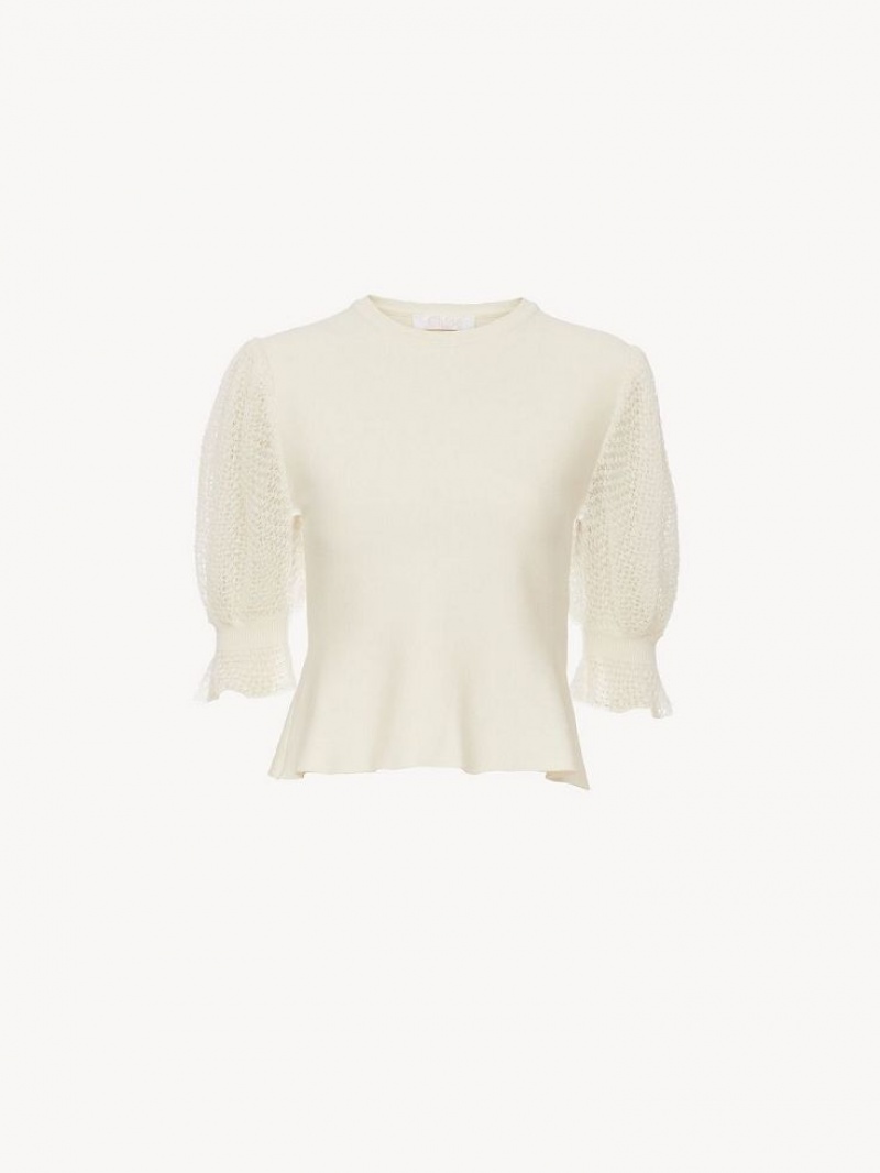 Dzianina Chloe Peplum Białe | CHE-SR13921