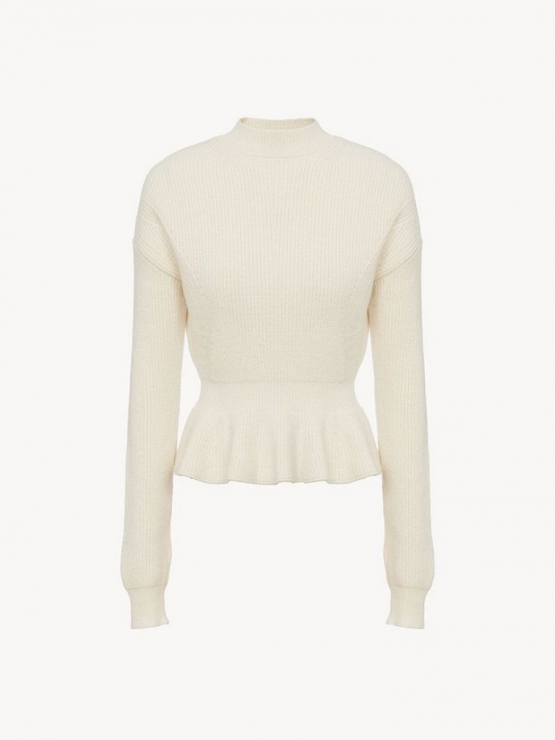 Dzianina Chloe Peplum Białe | CHE-SR13963