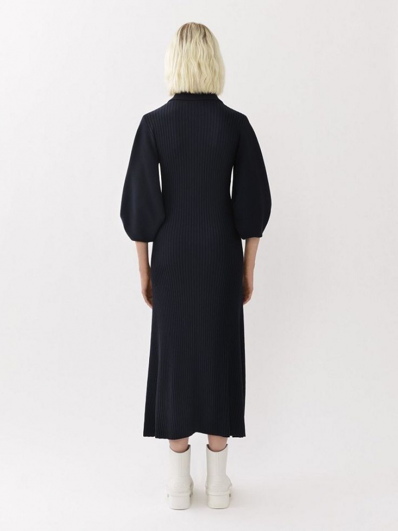 Dzianina Chloe Polo Midi Granatowe | CHE-SR13966