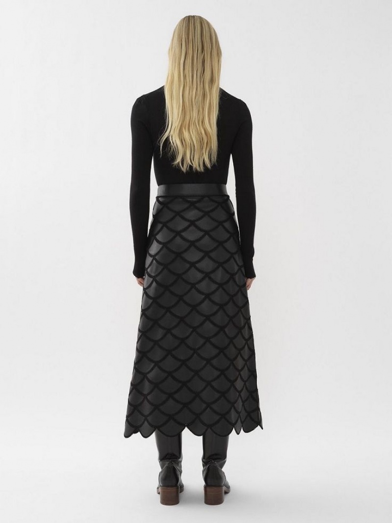 Dzianina Chloe Scalloped High-neck Czarne | CHE-SR13918