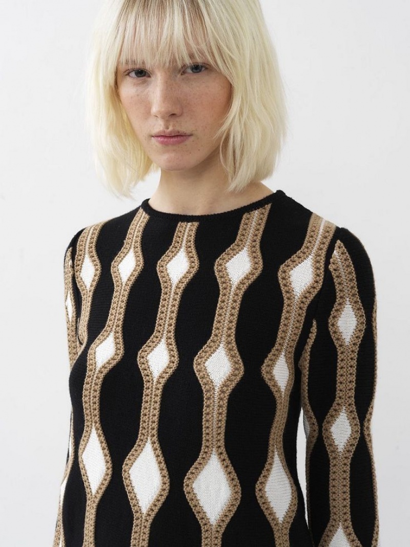 Dzianina Chloe Trumpet-sleeve Brązowe | CHE-SR13945