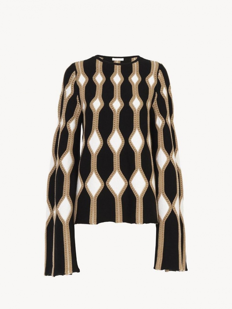 Dzianina Chloe Trumpet-sleeve Brązowe | CHE-SR13945
