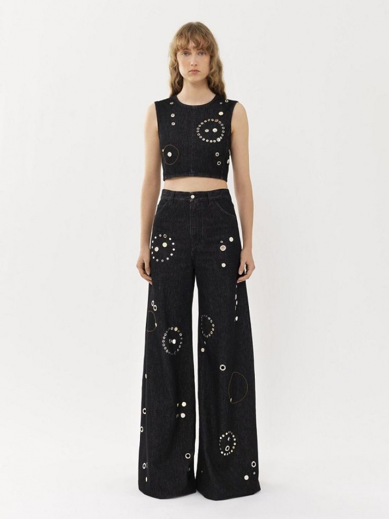 Jeansy Chloe Embellished Rave Czarne | CHE-SR13984