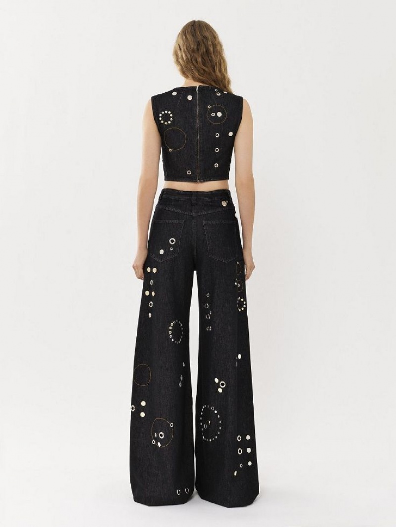 Jeansy Chloe Embellished Rave Czarne | CHE-SR13984