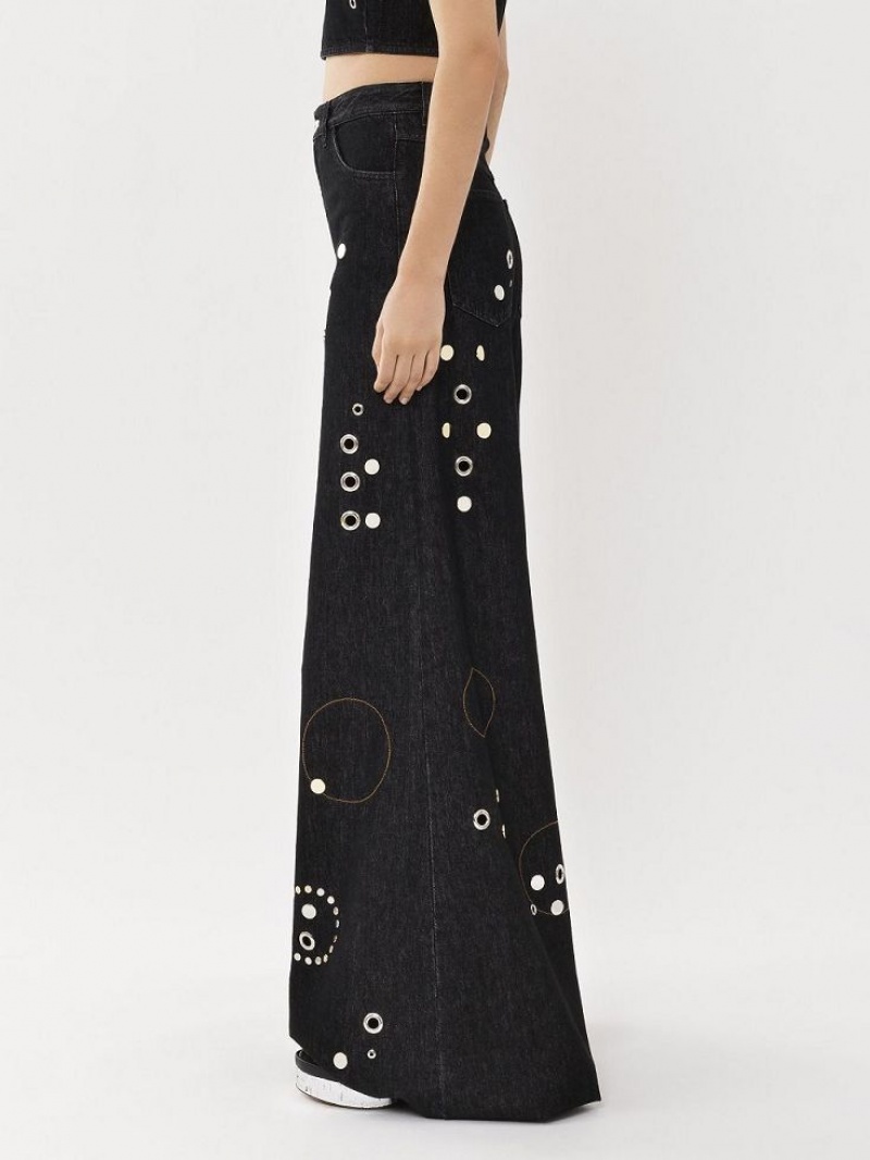 Jeansy Chloe Embellished Rave Czarne | CHE-SR13984