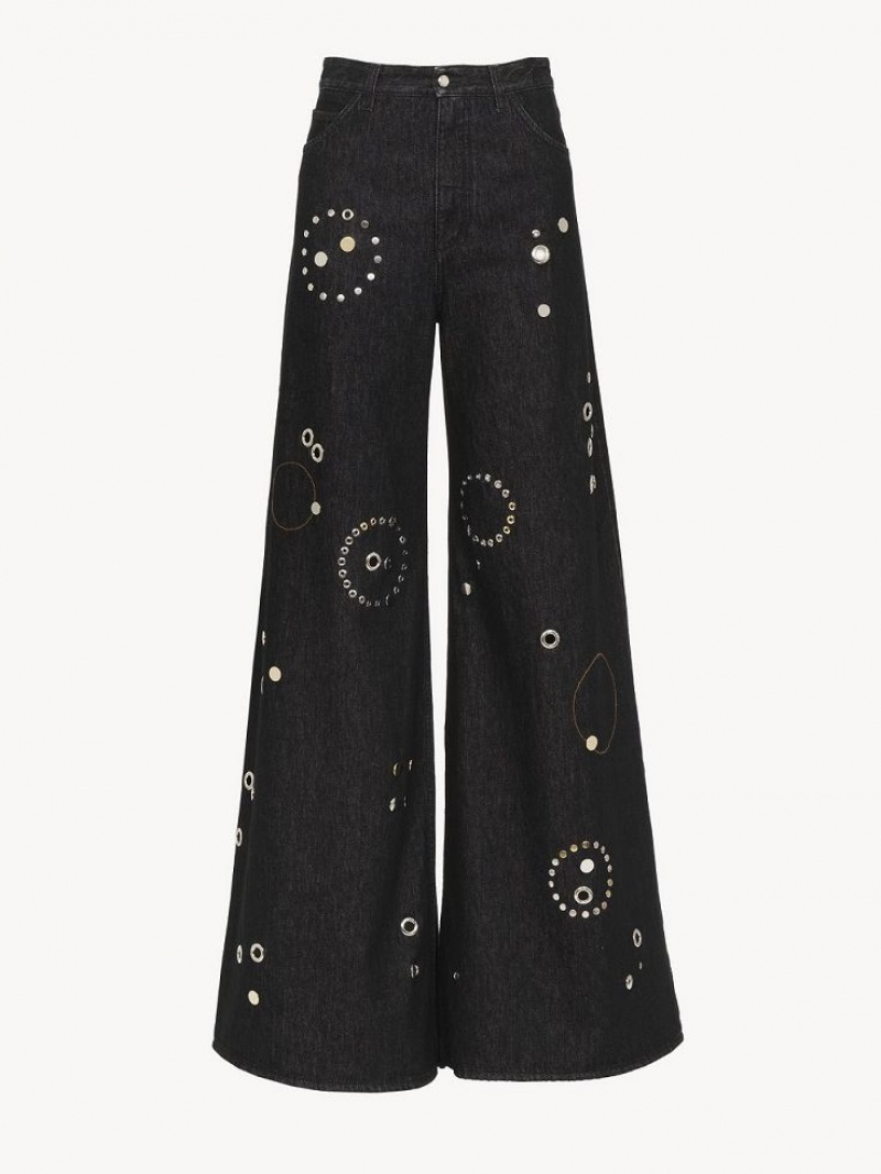 Jeansy Chloe Embellished Rave Czarne | CHE-SR13984