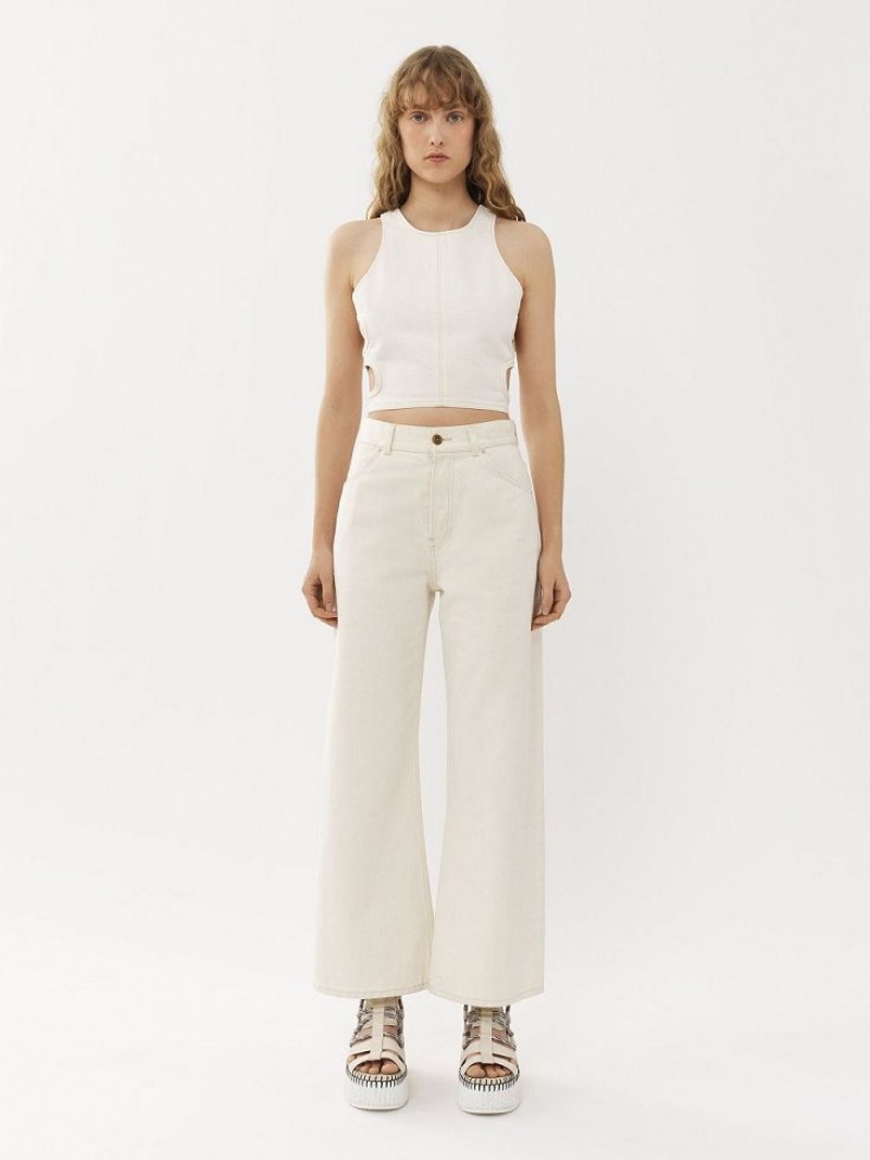 Jeansy Chloe Stromboli Szerokie Cropped Białe | CHE-SR13995