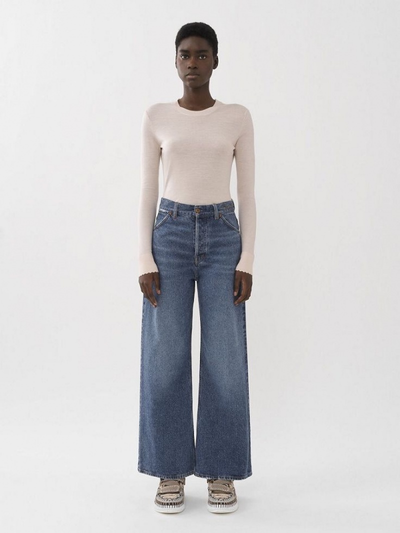 Jeansy Chloe Stromboli Szerokie Cropped Niebieskie | CHE-SR14011