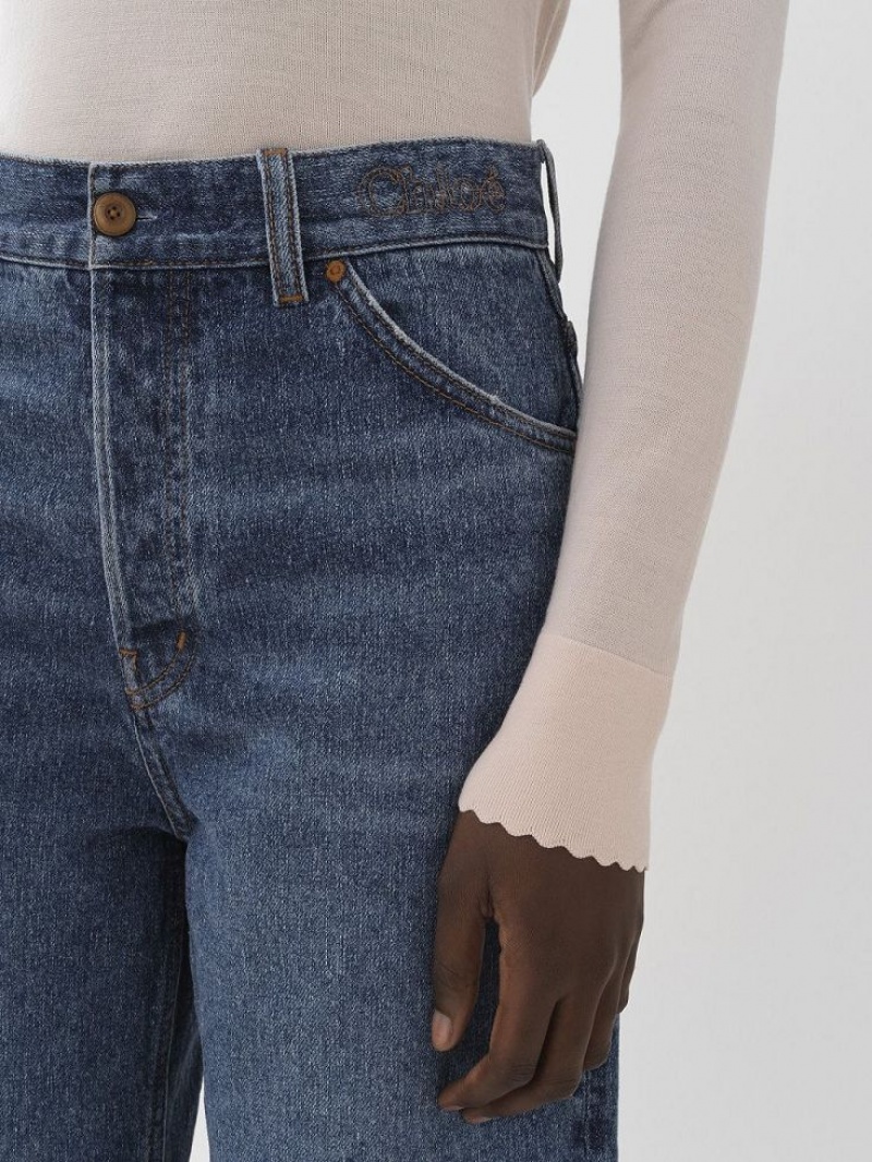 Jeansy Chloe Stromboli Szerokie Cropped Niebieskie | CHE-SR14011