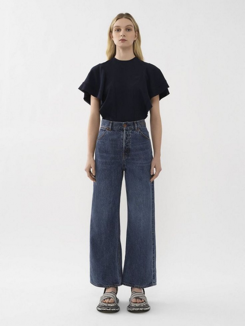 Jeansy Chloe Szerokie Cropped Niebieskie | CHE-SR13990