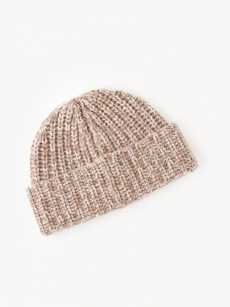 Kapelusz Chloe Chunky Trykotowy Beanie Beżowe Różowe | CHE-SR14474