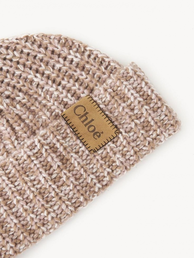 Kapelusz Chloe Chunky Trykotowy Beanie Beżowe Różowe | CHE-SR14474