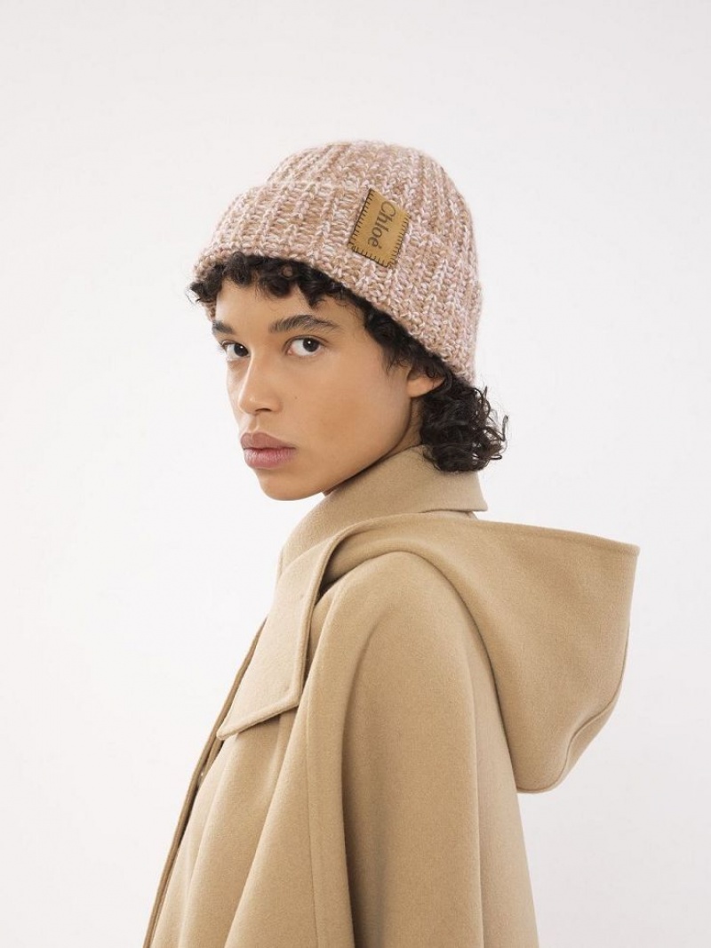 Kapelusz Chloe Chunky Trykotowy Beanie Beżowe Różowe | CHE-SR14474