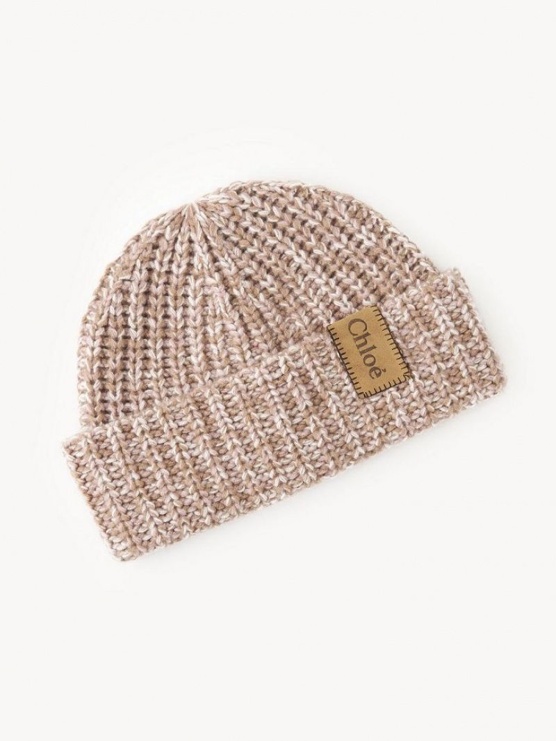 Kapelusz Chloe Chunky Trykotowy Beanie Beżowe Różowe | CHE-SR14474