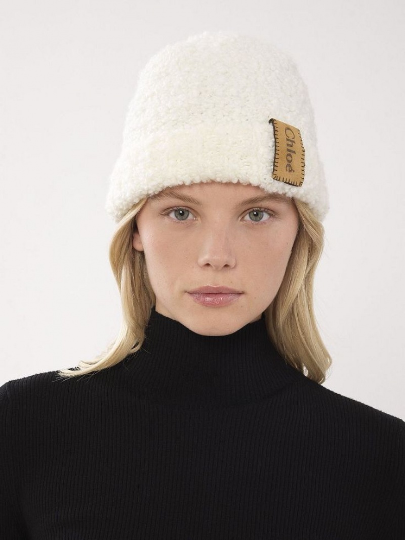 Kapelusz Chloe Curly Knit Beanie Beżowe | CHE-SR14475