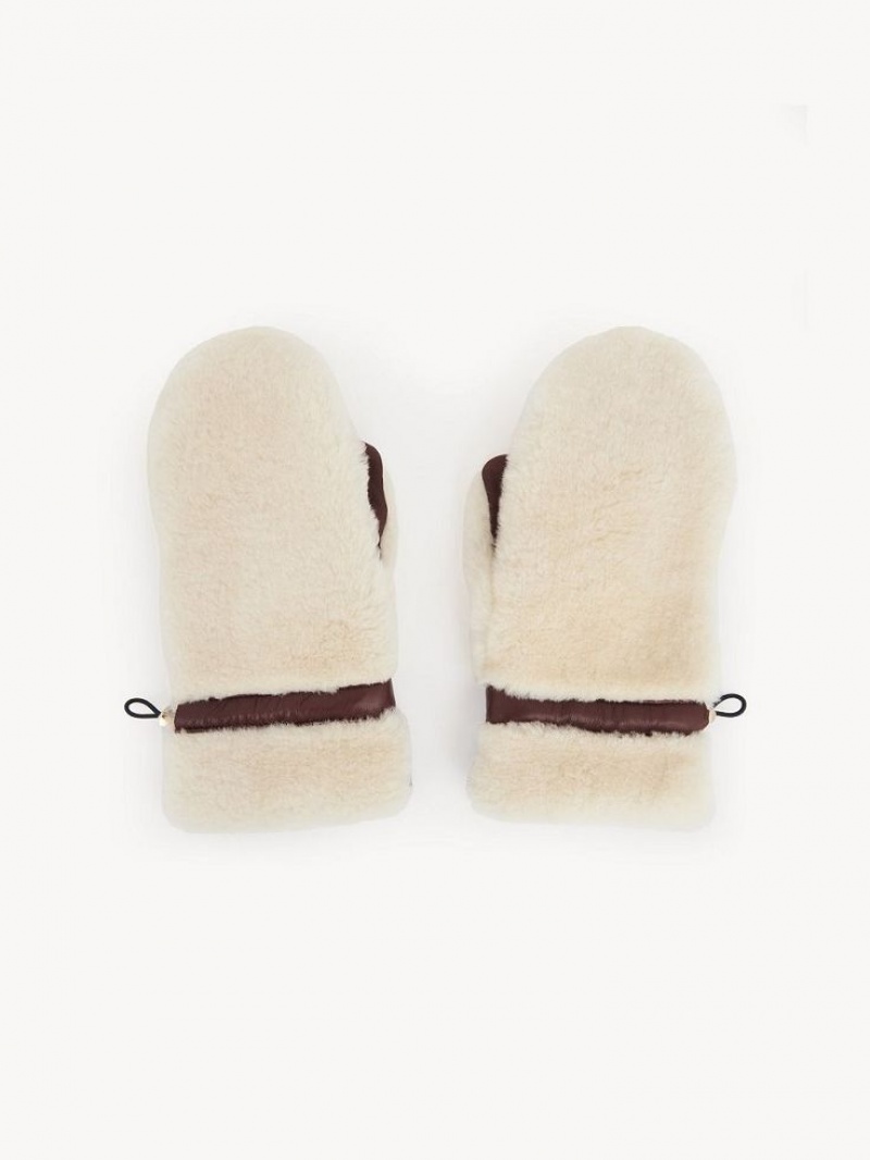 Kapelusz Chloe Shearling Mittens Beżowe Brązowe | CHE-SR14467