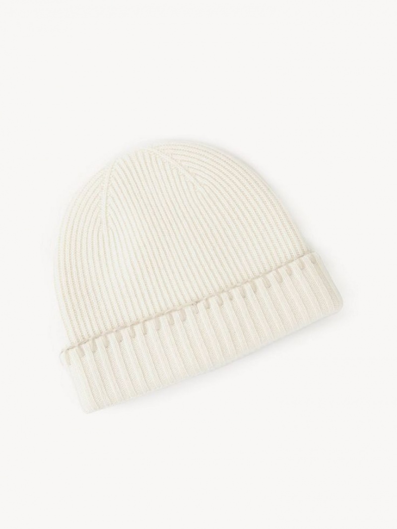 Kapelusz Chloe Żebrowany Knit Beanie Białe | CHE-SR14473
