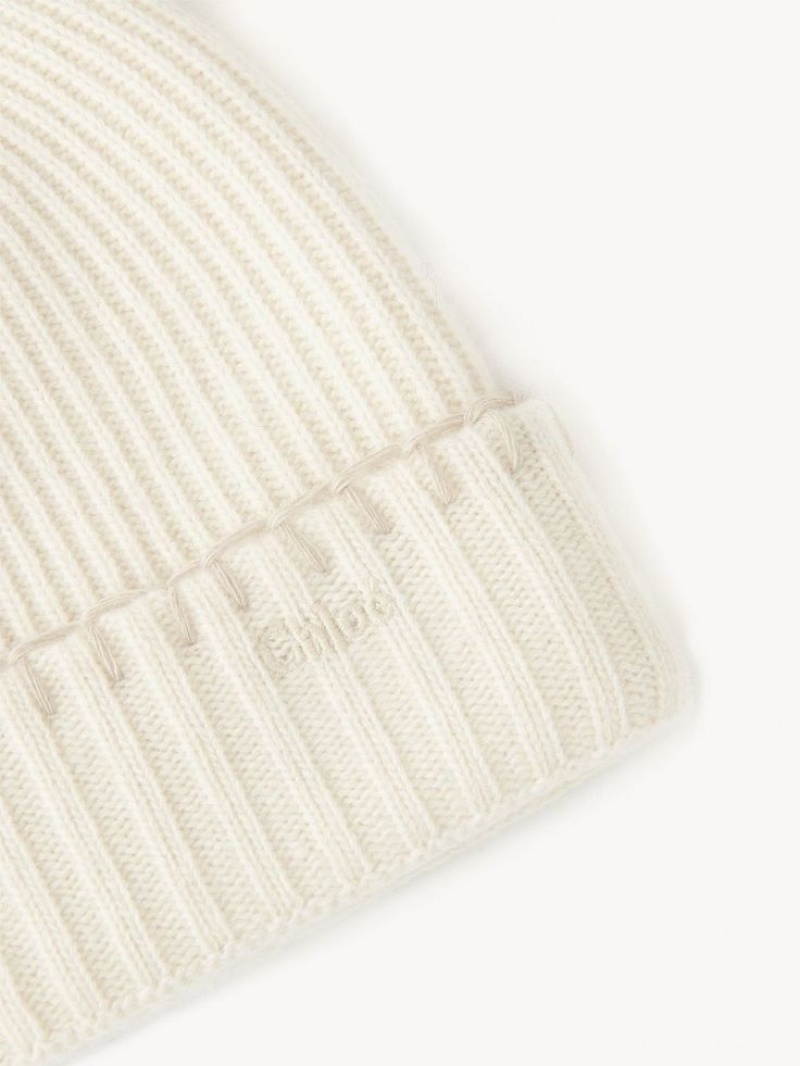 Kapelusz Chloe Żebrowany Knit Beanie Białe | CHE-SR14473
