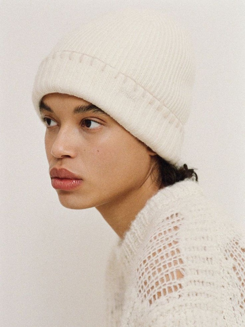 Kapelusz Chloe Żebrowany Knit Beanie Białe | CHE-SR14473