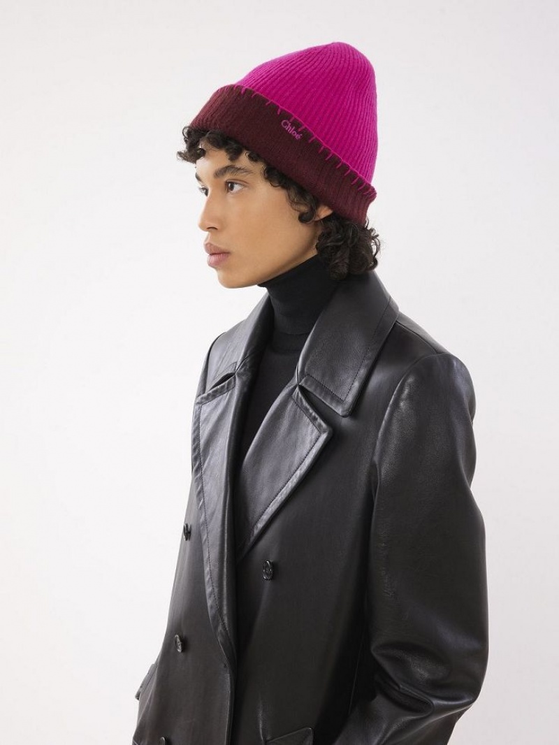 Kapelusz Chloe Żebrowany Knit Beanie Fioletowe Różowe | CHE-SR14472