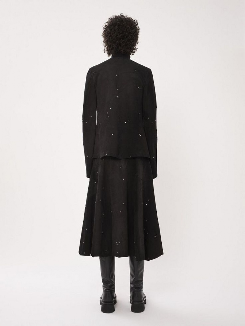 Kurtki Chloe Collarless Fitted Czarne | CHE-SR13778