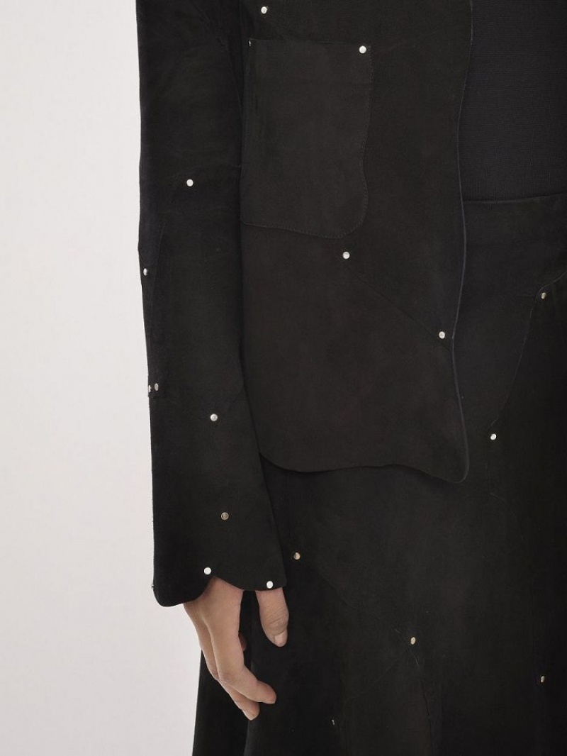 Kurtki Chloe Collarless Fitted Czarne | CHE-SR13778