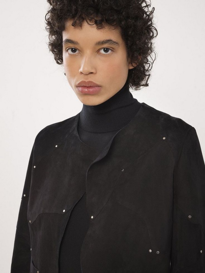 Kurtki Chloe Collarless Fitted Czarne | CHE-SR13778