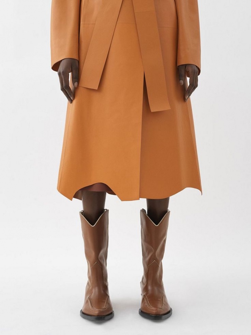 Leather Chloe Generous Wrap Coat Pomarańczowe | CHE-SR14100